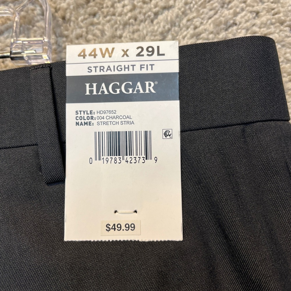 Haggar Premium Comfort Dress Pants Mens 44x29 Charcoal Gray Straight Fit Stretch - Picture 12 of 16
